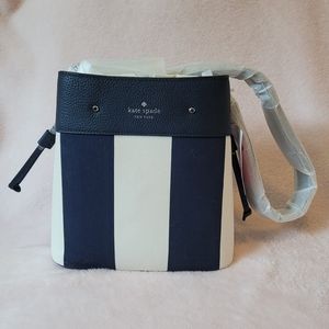 Kate Spade Marti Small Bucket Bag Even Stripe Jacquard Blazer Blue